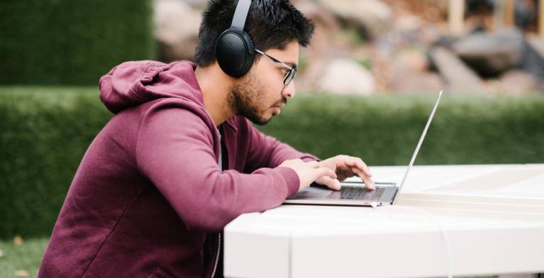 Student using laptop