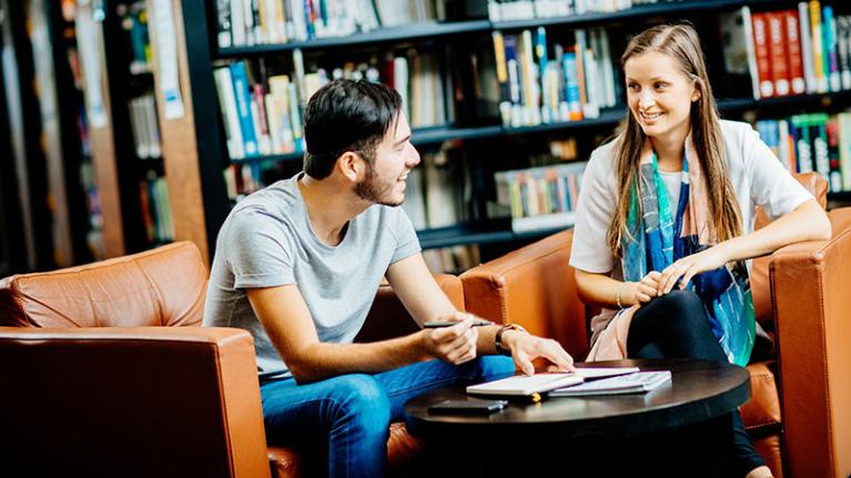 Two students work together at Nicholson Footscray campus.