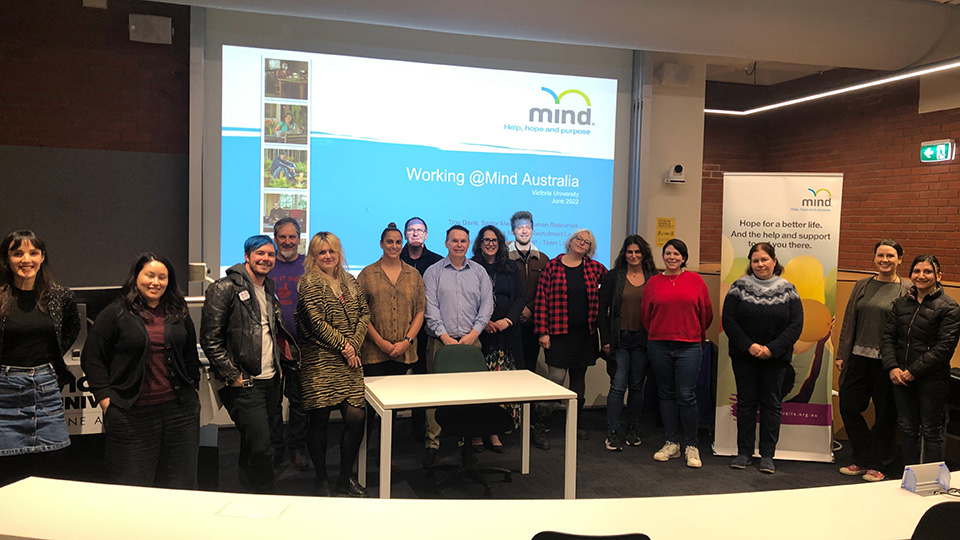 VU's Certificate IV in Mental Health CHC43315 students with MIND Australia’s HR team.