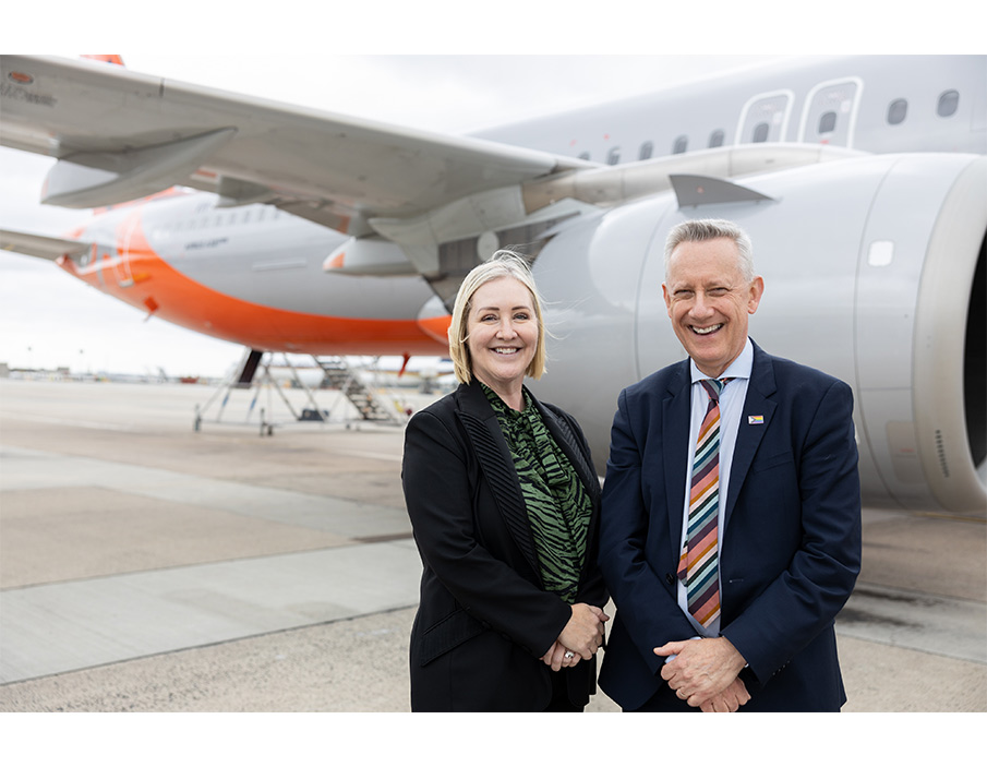 VU Vice Chancellor Adam Shoemaker and Melbourne Airport CEO Lorie Argus