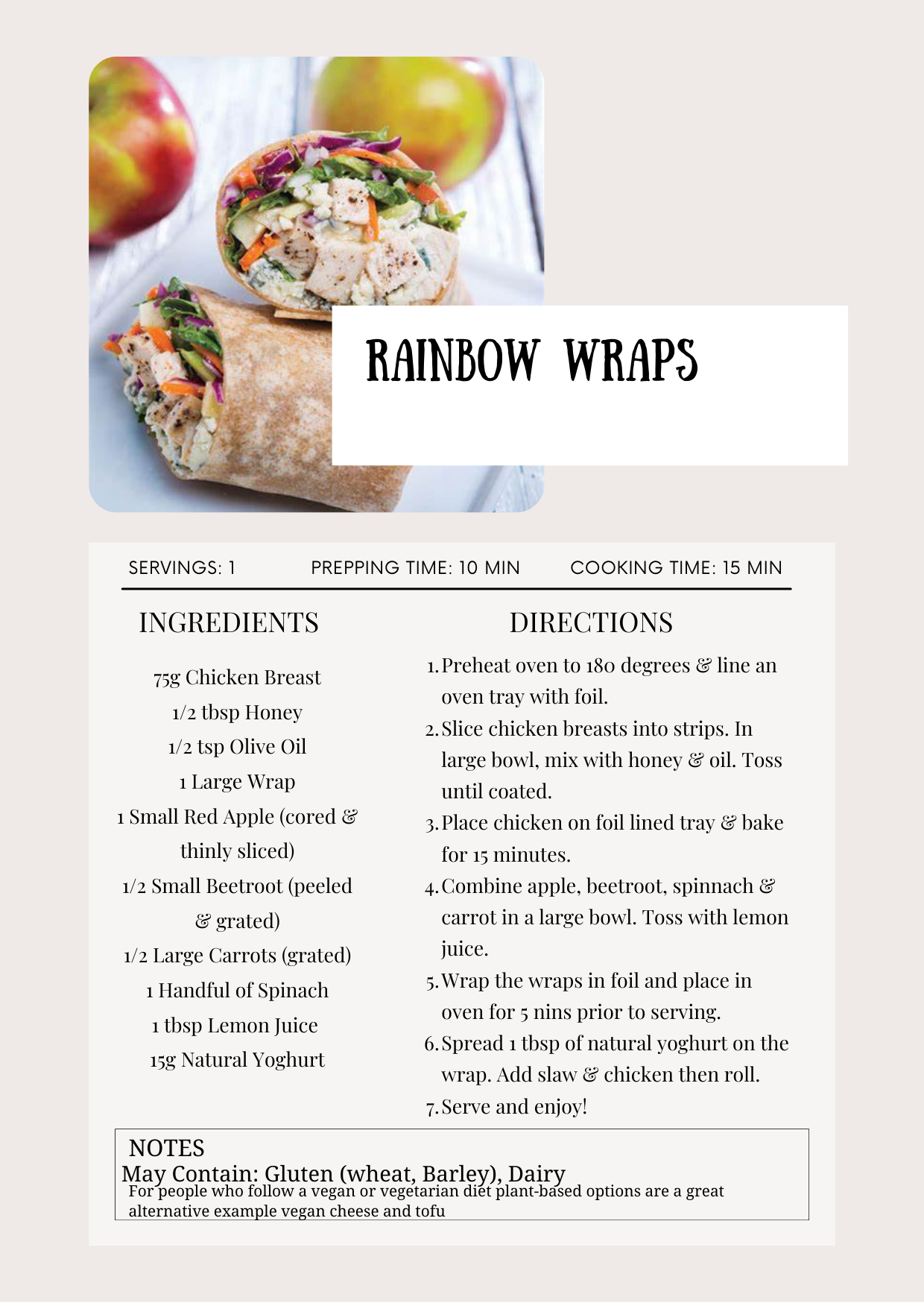  Recipe card for chicken rainbow slaw wraps