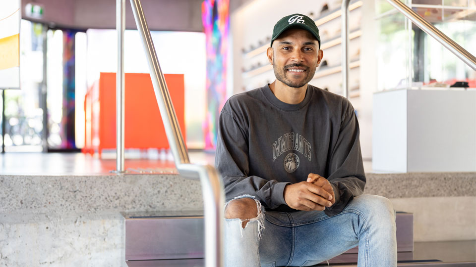 Vince Lebon sitting at Rollie HQ, Fitzroy