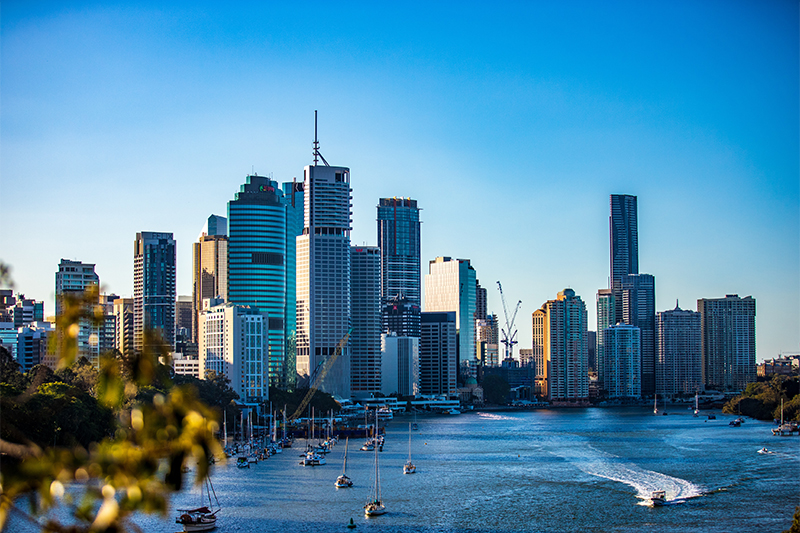 Brisbane's skyline on a sunny day.