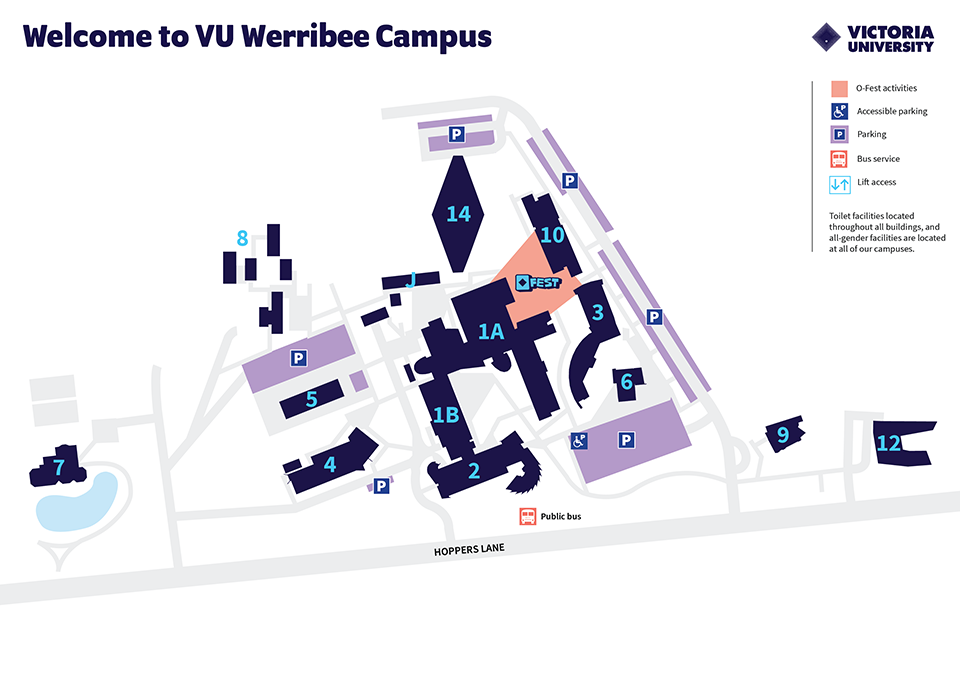 A map of VU's Werribee campus, showing the location of 2025 'O-Fest' activities.