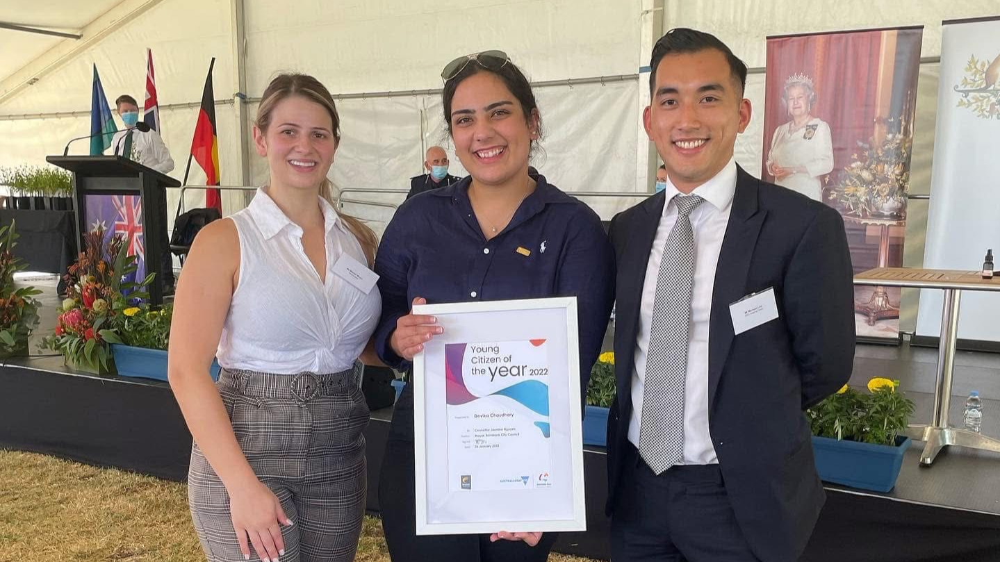 Devika Chaudary receiving Brimbank's Young Citizen of the Year award