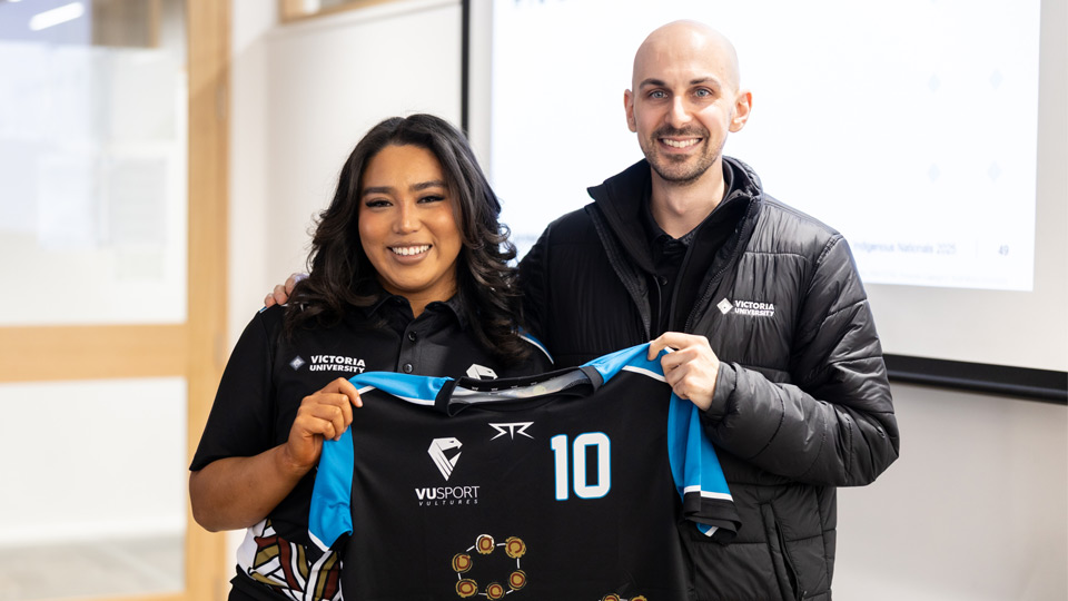 Stella Rose Lay and Marcus Brooke at a jersey presentation before the Nationals