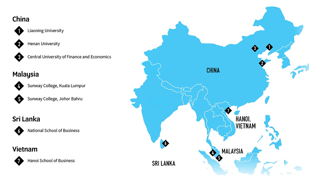 Map of international delivery partners. Names of partners listed on this page.