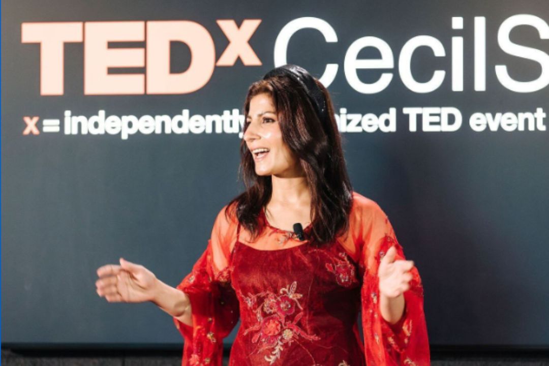 Donna Sherwani speaking at a Ted X event
