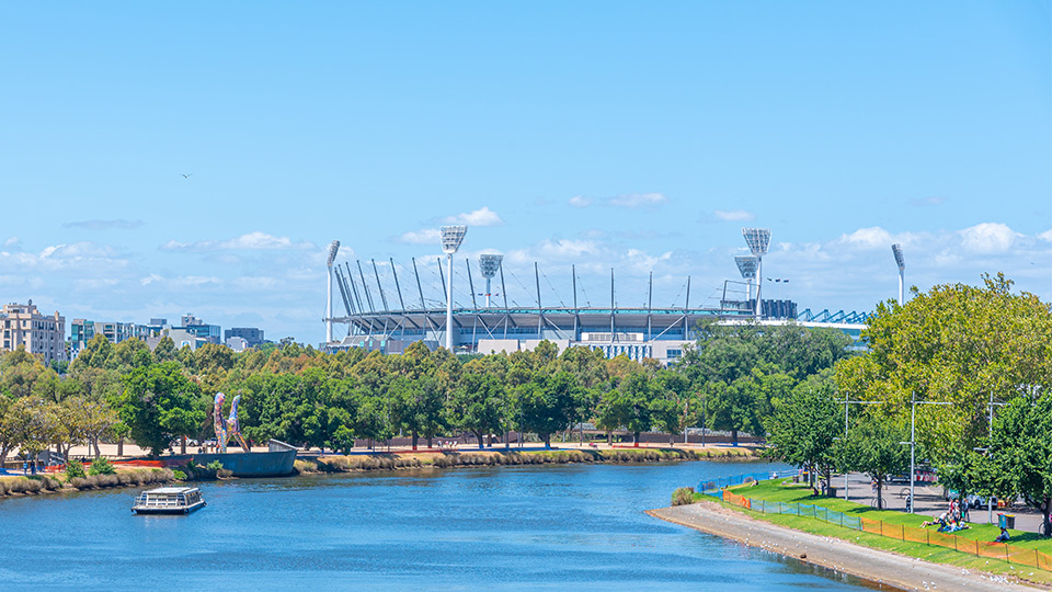 View of the Yarra river, with the MCG in the background