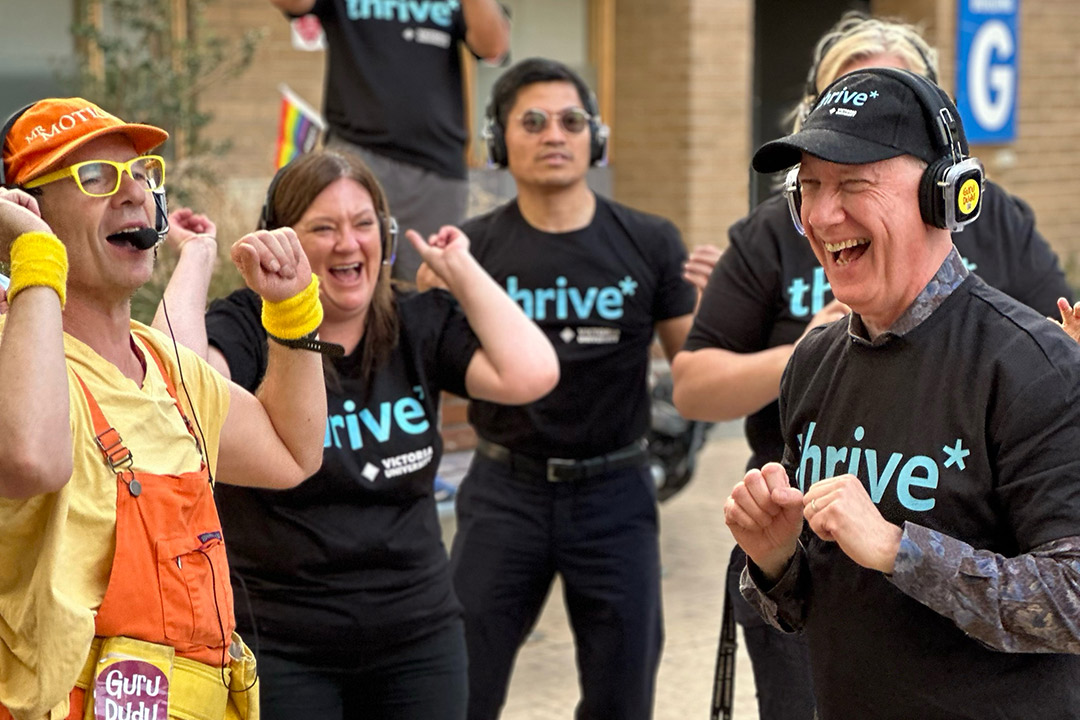 Vice Chancellor Adam Shoemaker at a *thrive Silent Disco event