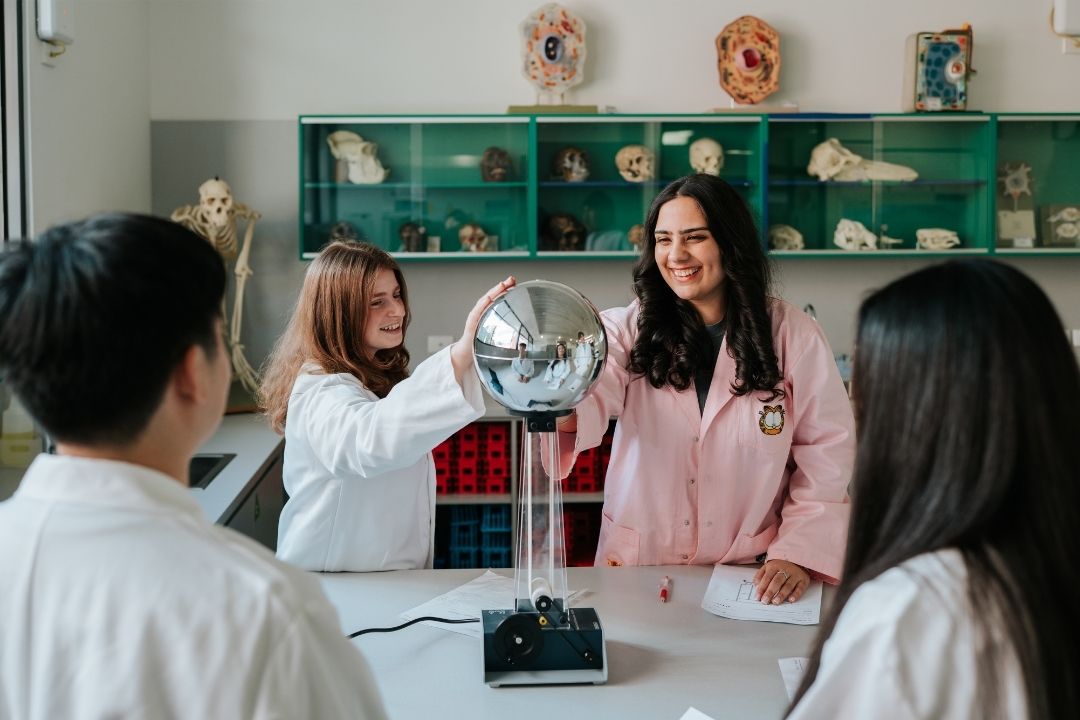 Teacher Devika Chaudary teaching a science class
