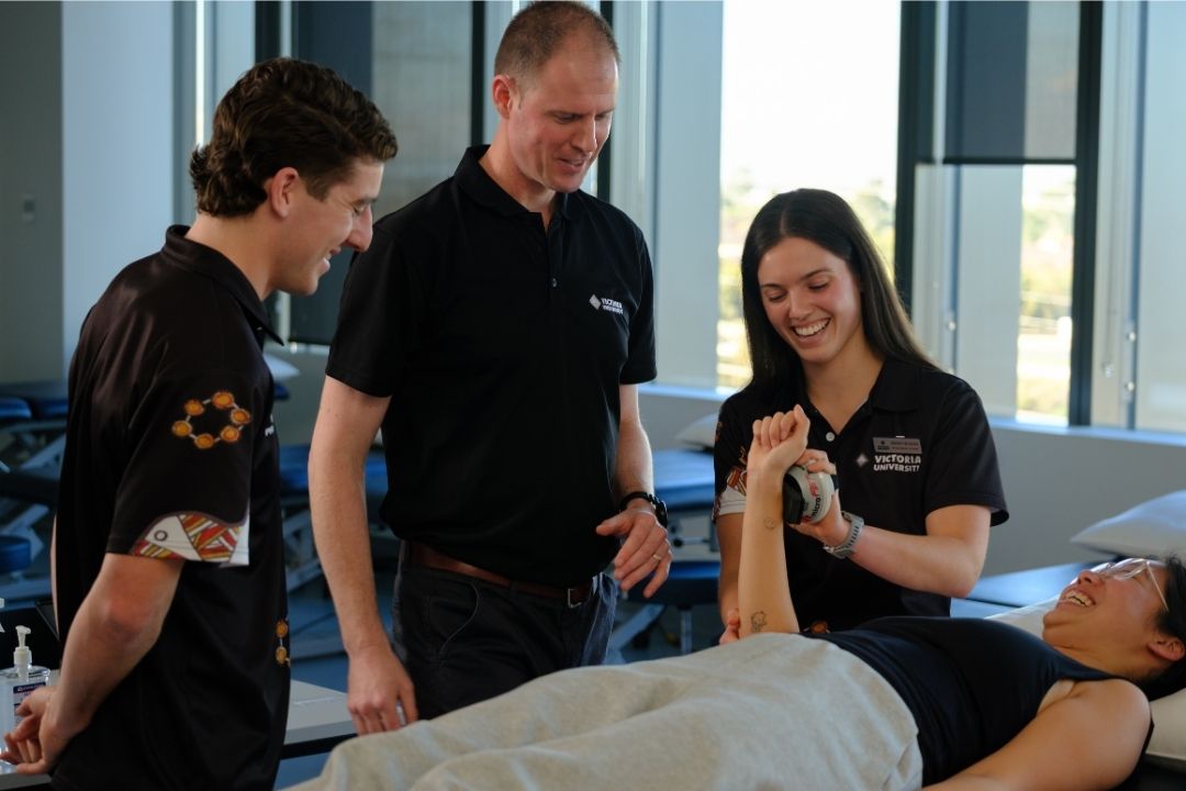 Physio students in a practical learning class at Sunshine Clinical School