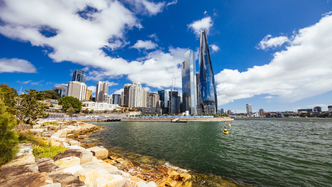 Sydney beach with city in the background