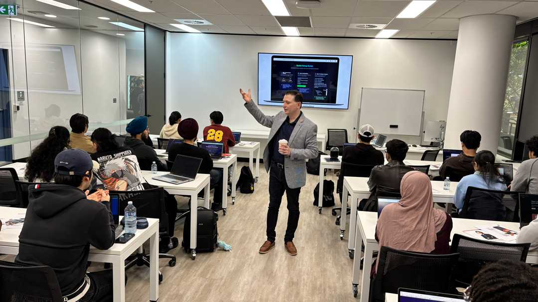 Classroom with teacher talking in an engaging way in small class