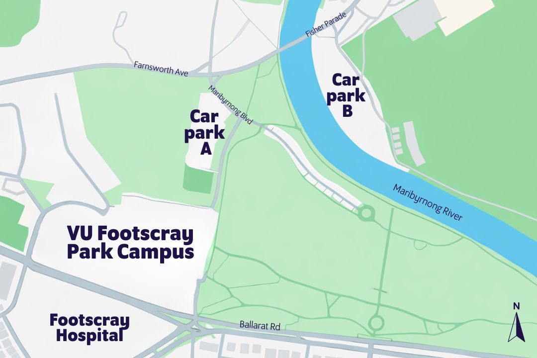 Simplified map of car parking near VU Footscray Park Campus