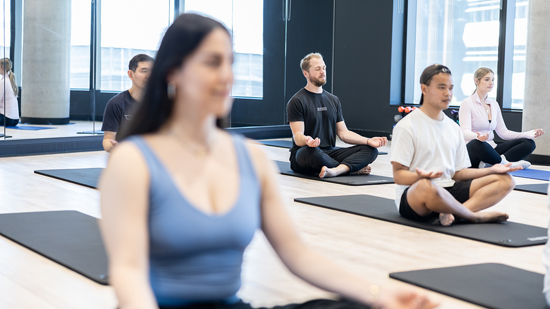 Yoga class in a bright modern room