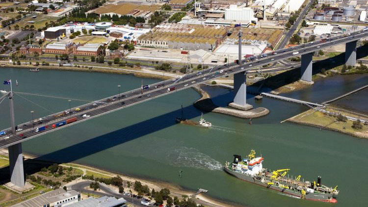 An aerial view of West Gate Bridge in Melbourne's west.