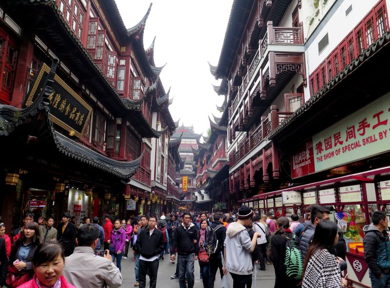 Crowd of people on street in China