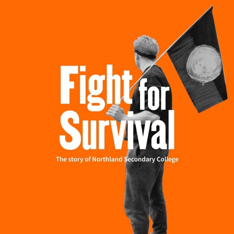 Fight for Survival poster with man holding Aboriginal flag