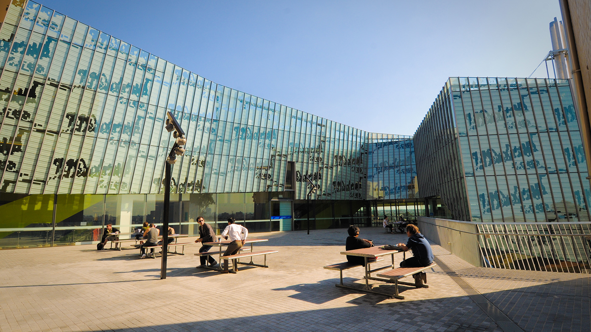 Courtyard at Footscray Park campus on a sunny day.