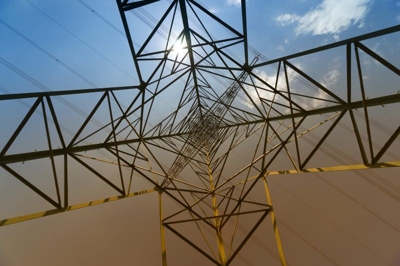 High tension power pole from below