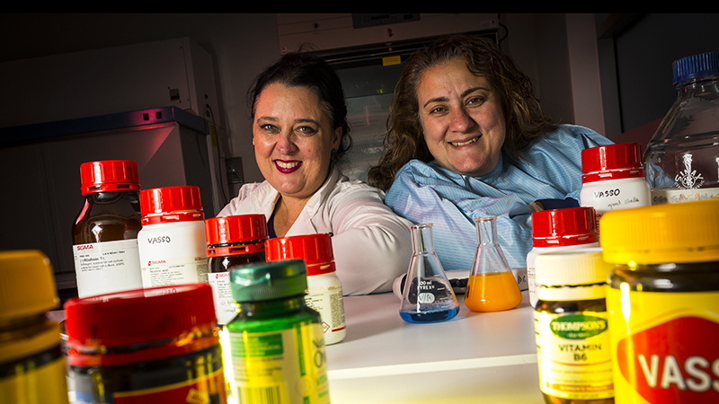 Kathleen Mikkelsen & Vasso Apostolopoulos with vitamin B products