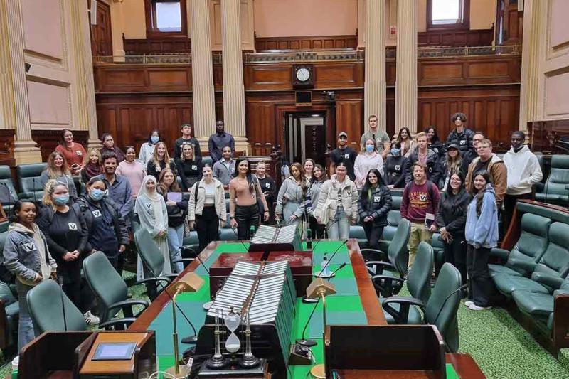 Victoria Law students in the Parliament Program inside Parliament