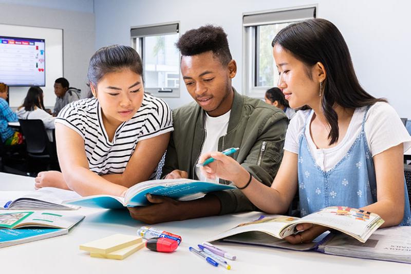 Students learning in a classroom.