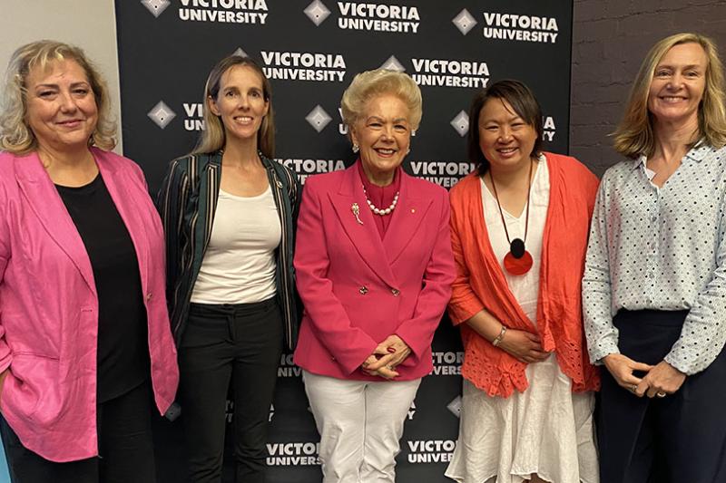 Janet Cribbes, Anita Hobson-Powell, Dr Susan Alberti AC, Sarah Loh and Professor Clare Hanlon.