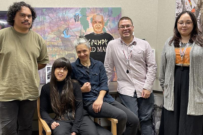Aboriginal History Archive Interns Elijah McDonald, Natasha Ritchie, Coen Brown, Kamiko Martin, with Project Manager Rochelle le Pere (centre).