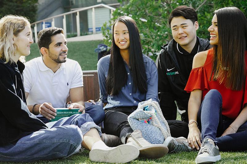 A group of international students on campus at Footscray Park.