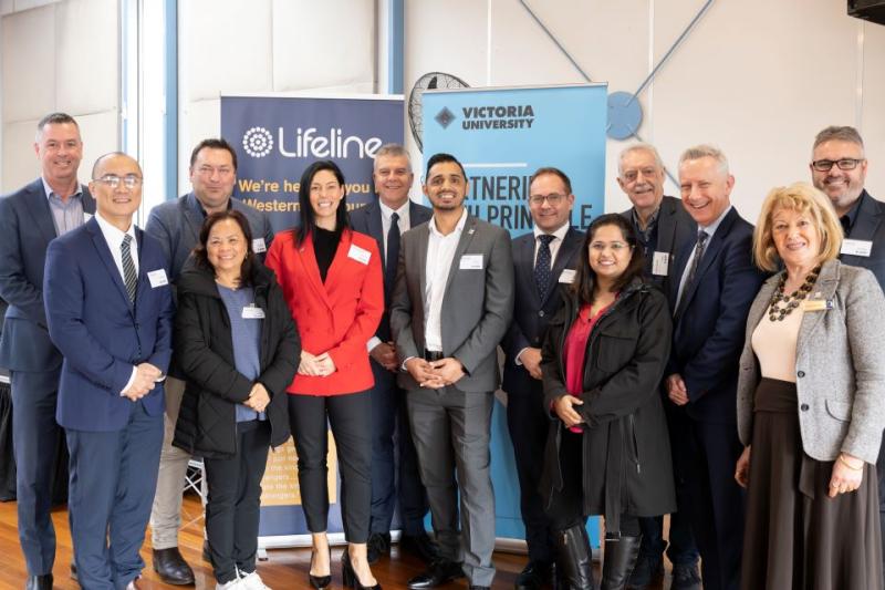Image of Lifeline, VU and community reps at launch of Lifeline Western Melbourne