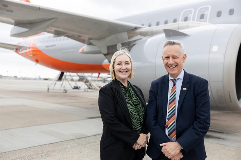 VU Vice Chancellor Adam Shoemaker and Melbourne Airport CEO Lorie Argus