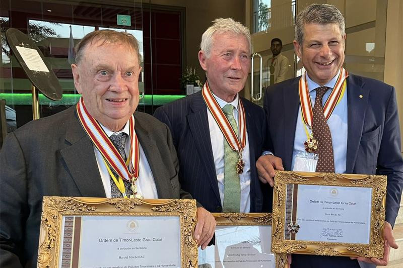 Harold Mitchell AC, Bernard Collaery and The Hon Dr Steve Bracks AC.