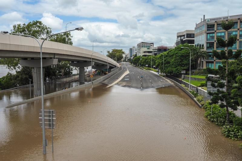 Flooding on a road in Brisbane.