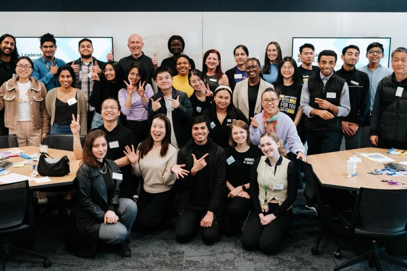 A large group of students posing for a group photo.