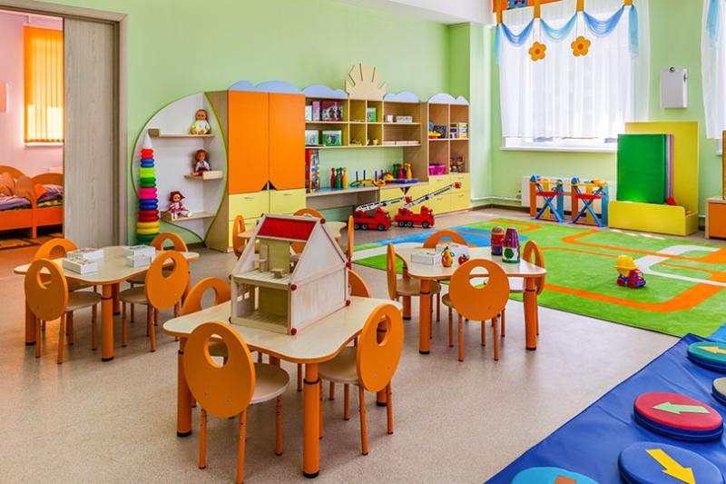  Classroom with orange furniture