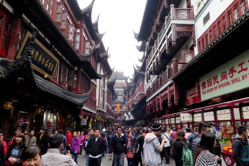  Crowd of people on street in China