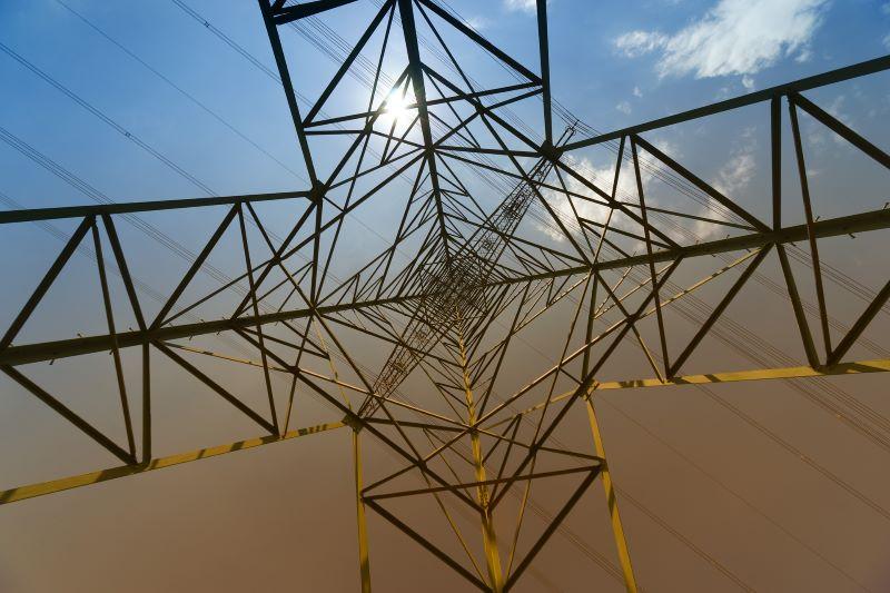  High tension power pole from below