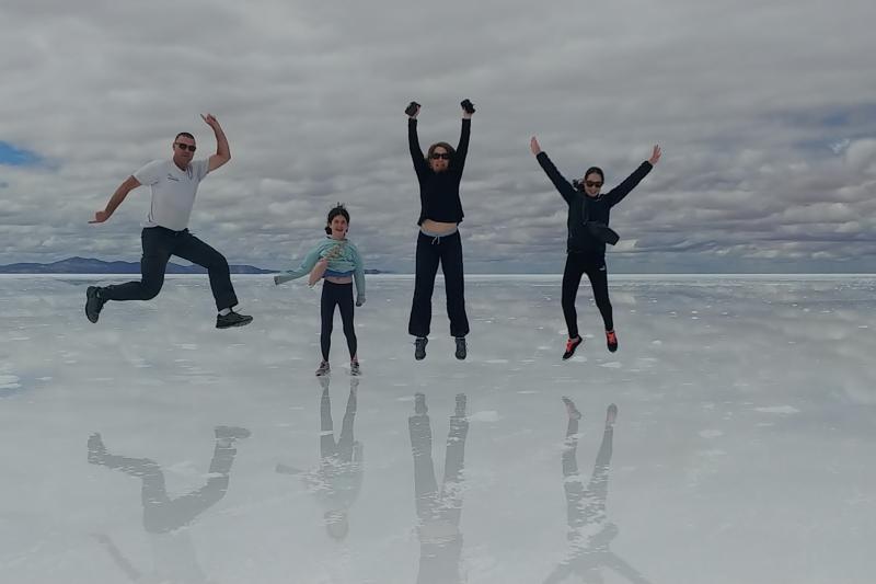 The Miller family at Salar de Uyuni salt flats, Bolivia.