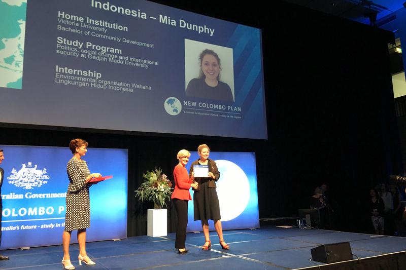  Mia Dunphy receiving NCP award from the Hon, November 2017.