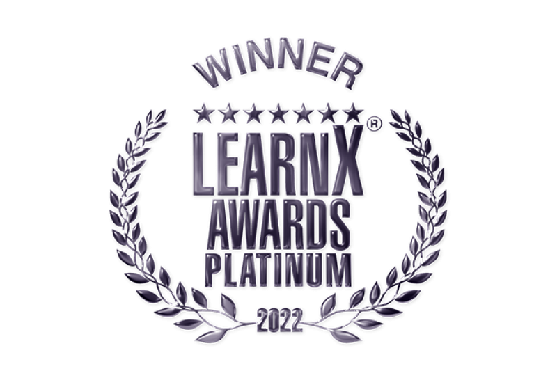 Award logo: Winner LearnX Awards Platinum 2022 (with silver wreath)