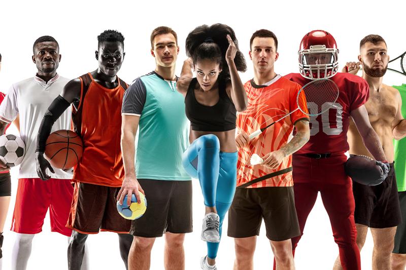  athletes represengting diferent sports standing powerfully together