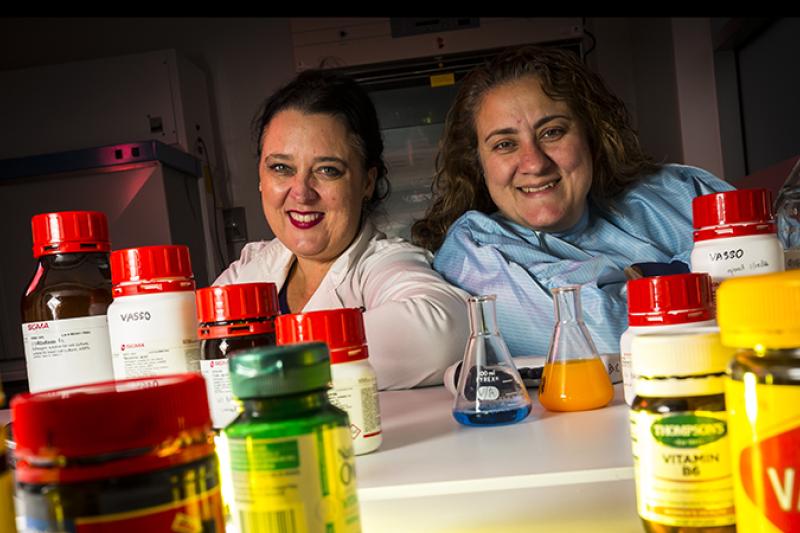 Kathleen Mikkelsen & Vasso Apostolopoulos with vitamin B products