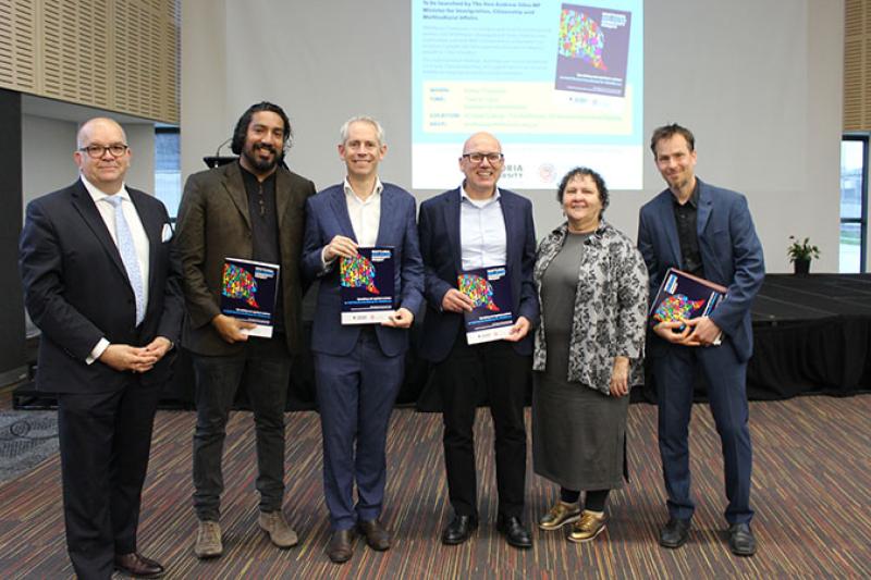 Prof. Peter Radoll, Shankar Kasynathan, Hon. Andrew Giles MP, Emiliano Zucchi, Lisa Thorpe and Dr. Mario Peucker.