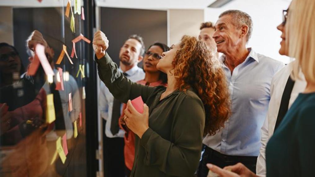 People participate in a brainstorming session.