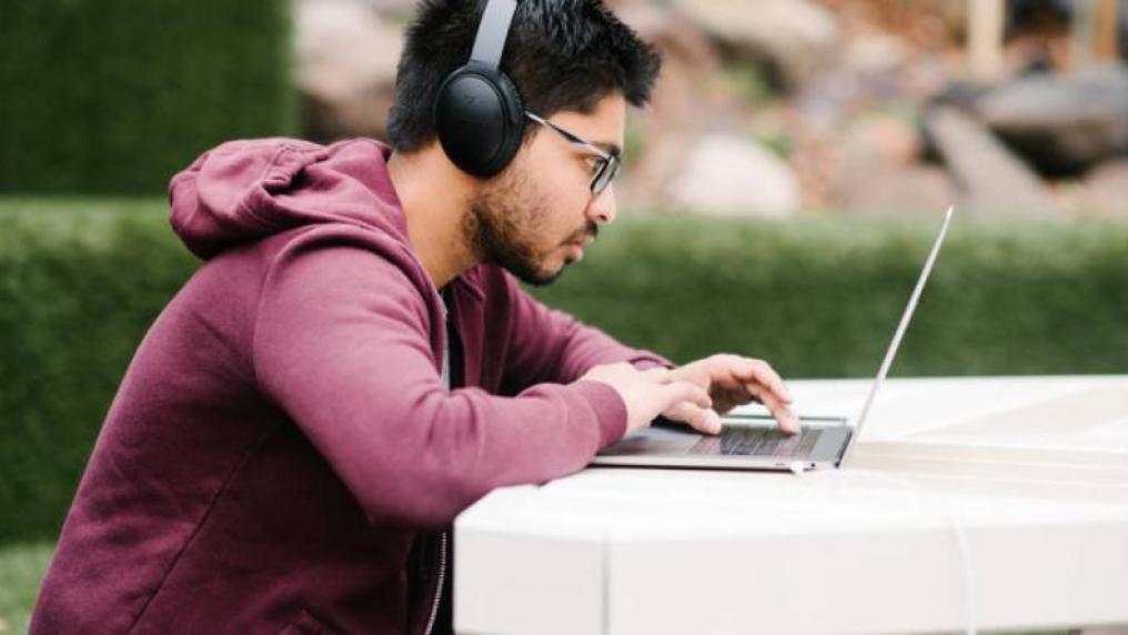 Student using laptop