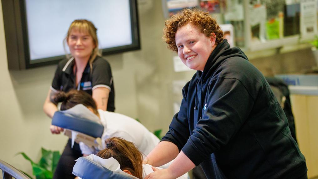VU Polytechnic massage students practice their techniques.