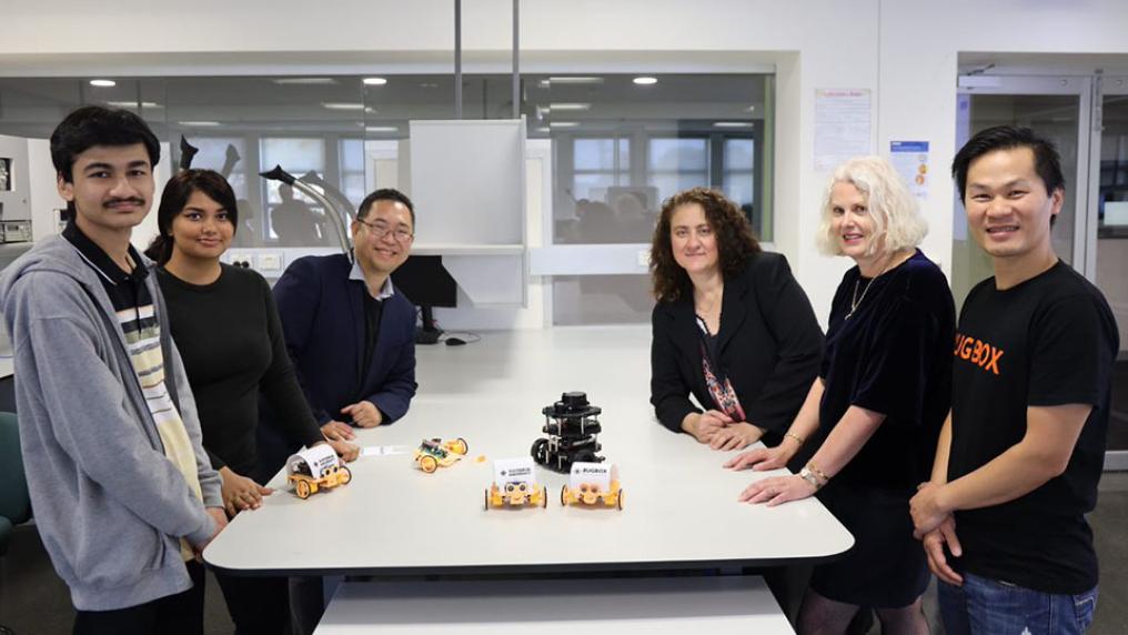 Robotics company Bugbox: Rishik Tiwari, Rashini Thathsarani, Associate Professor Daniel Lai, Professor Vasso Apostolopoulos, Louise Robinson, Dylan Nguyen