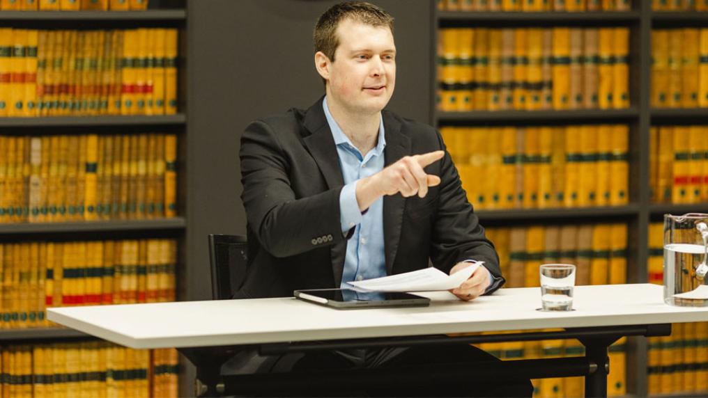 Tim Farhall at Victorian Bar chambers, judging a moot court